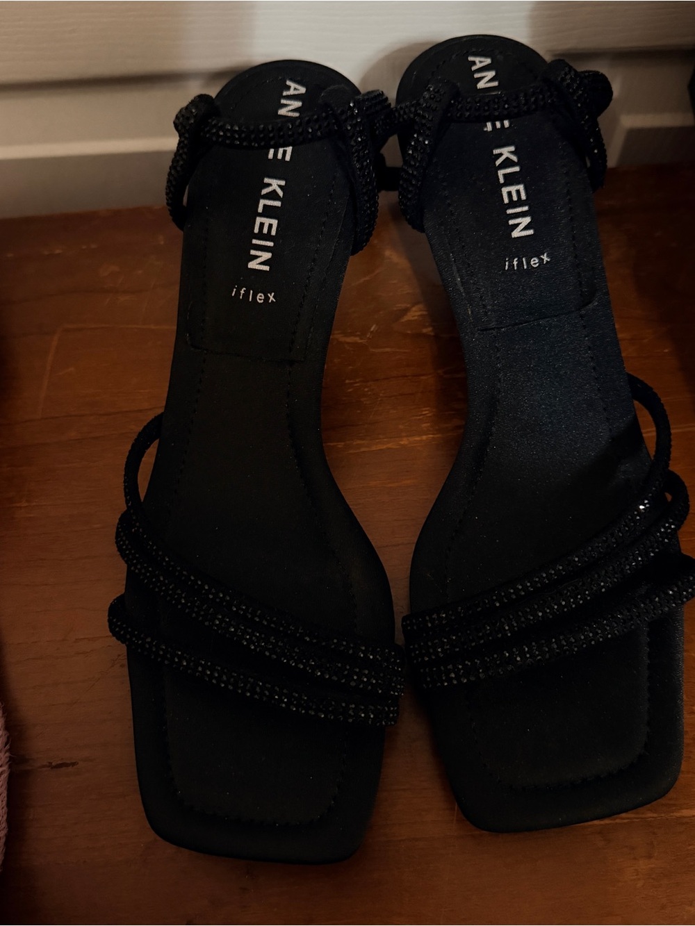 Anne Klein Black Strappy Kitten Heel Sandals